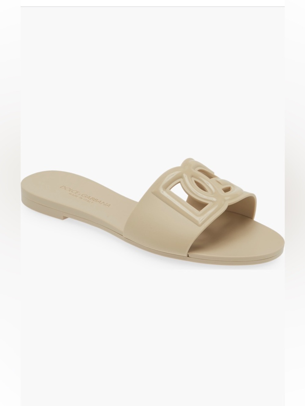 Dolce Gabbana Bianca DG Logo Slide Sandals Beige Resort wear Luxury Size 38